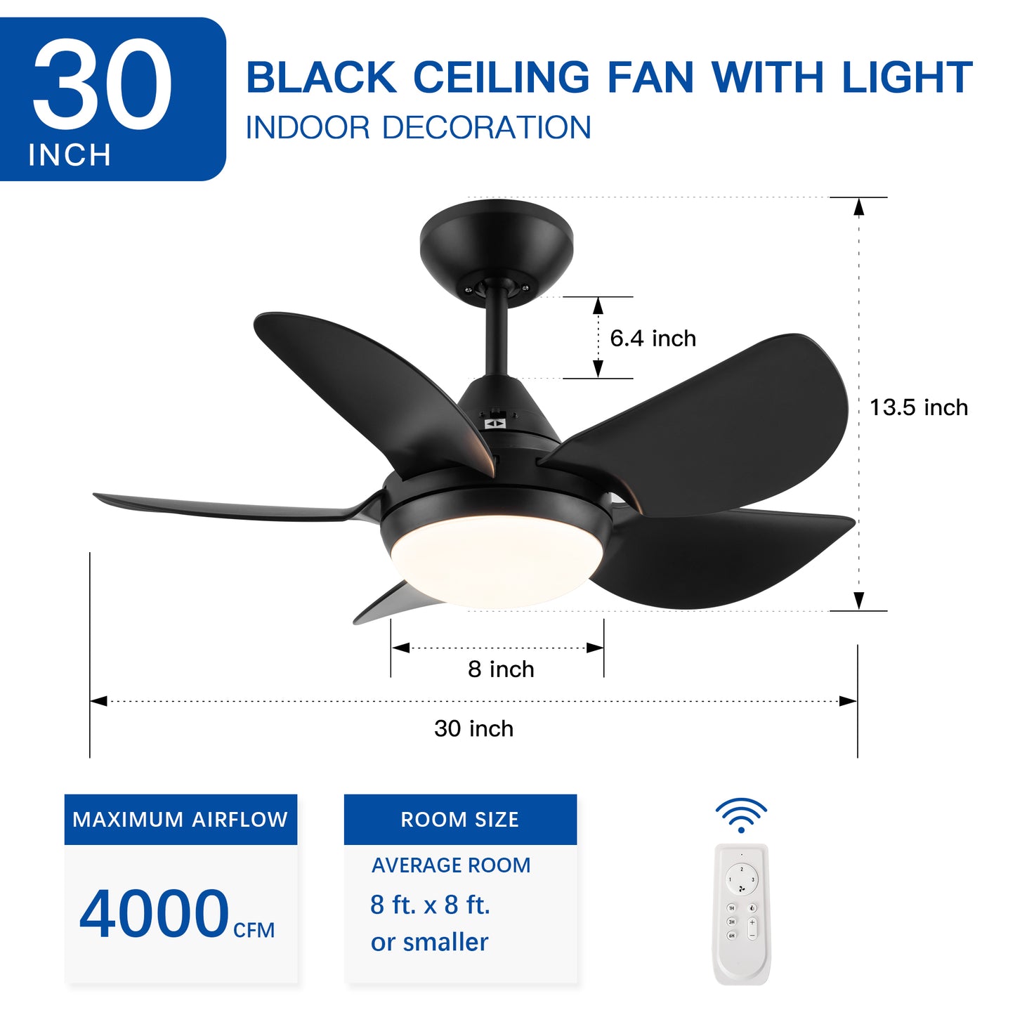 30 In Intergrated LED Ceiling Fan Lighting with Matte Black ABS Blade