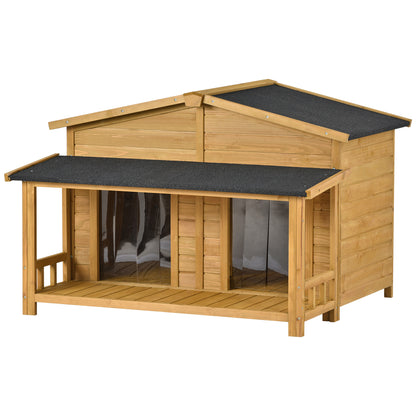 GO 47.2" Large Wooden Dog House Outdoor,  Outdoor & Indoor Dog Crate, Cabin Style, With Porch, 2 Doors