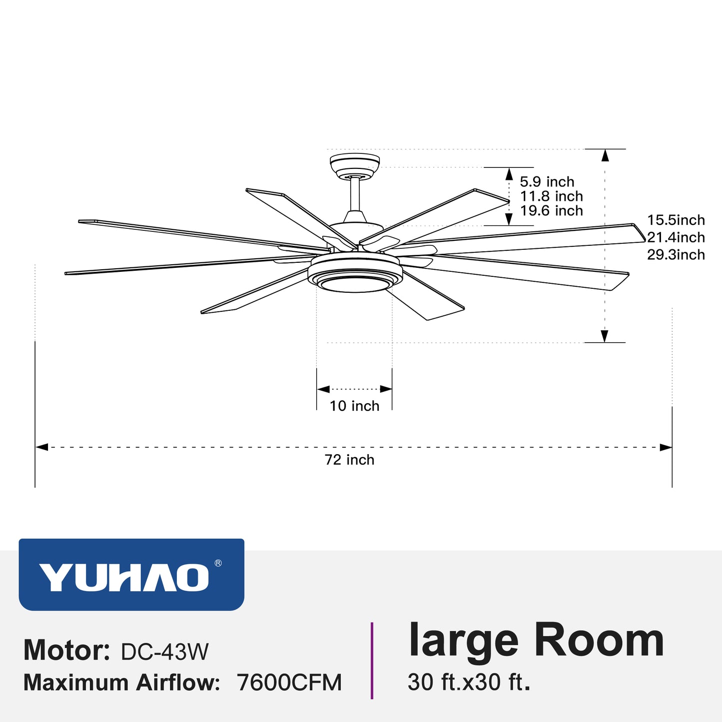 72" Integrated LED Matte Black Large Smart Ceiling Fan with Remote Control