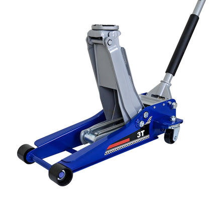 Low-Position Steel Vehicle Floor-mounted Hydraulic Jack with Dual-piston Quick-lift Pump, 3-Ton(6600 lb.) Capacity.