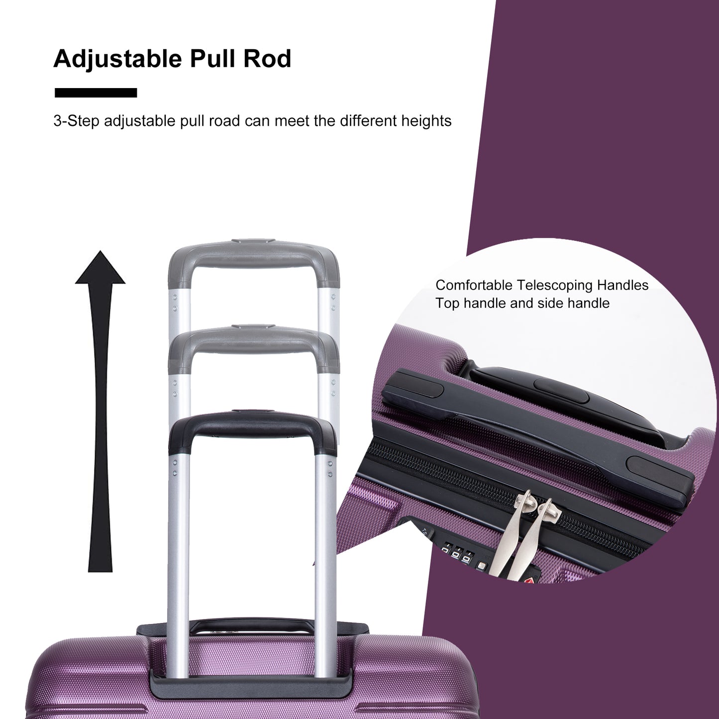 Expandable 3 Piece Luggage Sets PC Lightweight & Durable Suitcase with Two Hooks, Spinner Wheels, TSA Lock, (21/25/29) Dark Purple