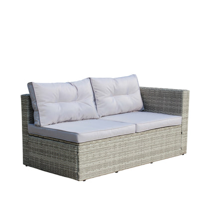 4 Piece Patio Sectional Wicker Rattan Outdoor Furniture Sofa Set with Storage Box Grey