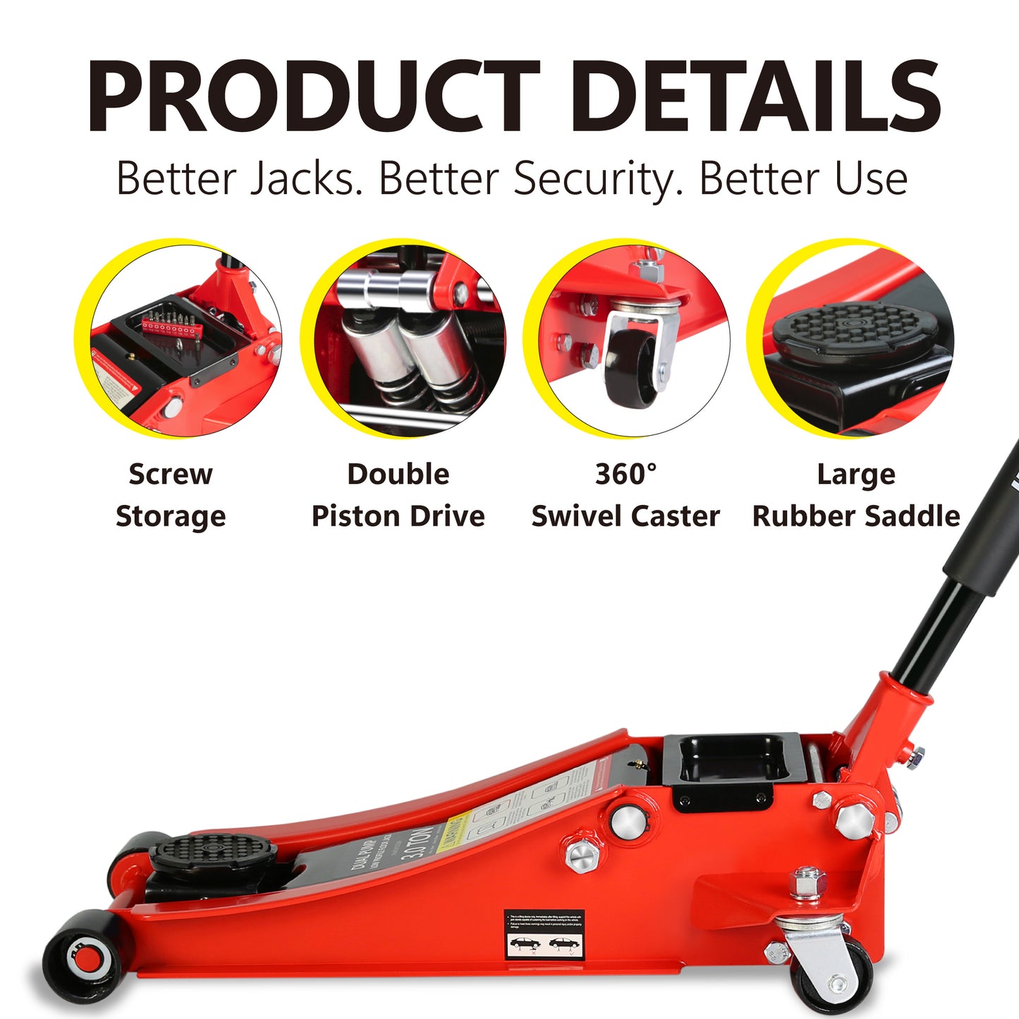 Hydraulic Low Profile and Steel Racing Floor Jack with Dual Piston Quick Lift Pump,3 Ton (6600 lb) Capacity,  Lifting range 3.3"-18.5"