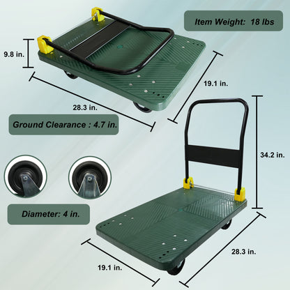 Foldable Platform Push Hand Truck Cart, 440 lbs. Weight Capacity