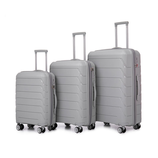 HIFINE TOURIST PP Luggage Sets 3 Piece(20/24/28), Expandable Carry On Luggage with TSA Lock Airline Approved, PP materials Hard Shell and Lightweight Suitcase with Spinner Wheels (Gray)