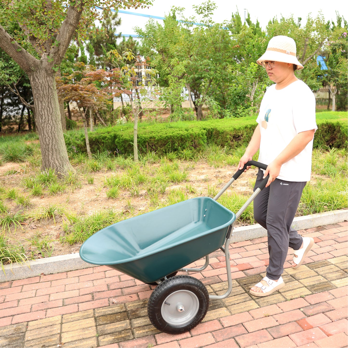 wheel barrow Two wheeled trolley for green garden 15 inch pneumatic wheel WB1001GN