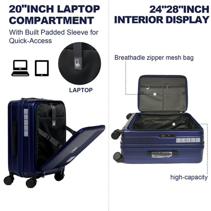 Luggage,with front opening,TSA approved lock,hardshell suitcase,Blue