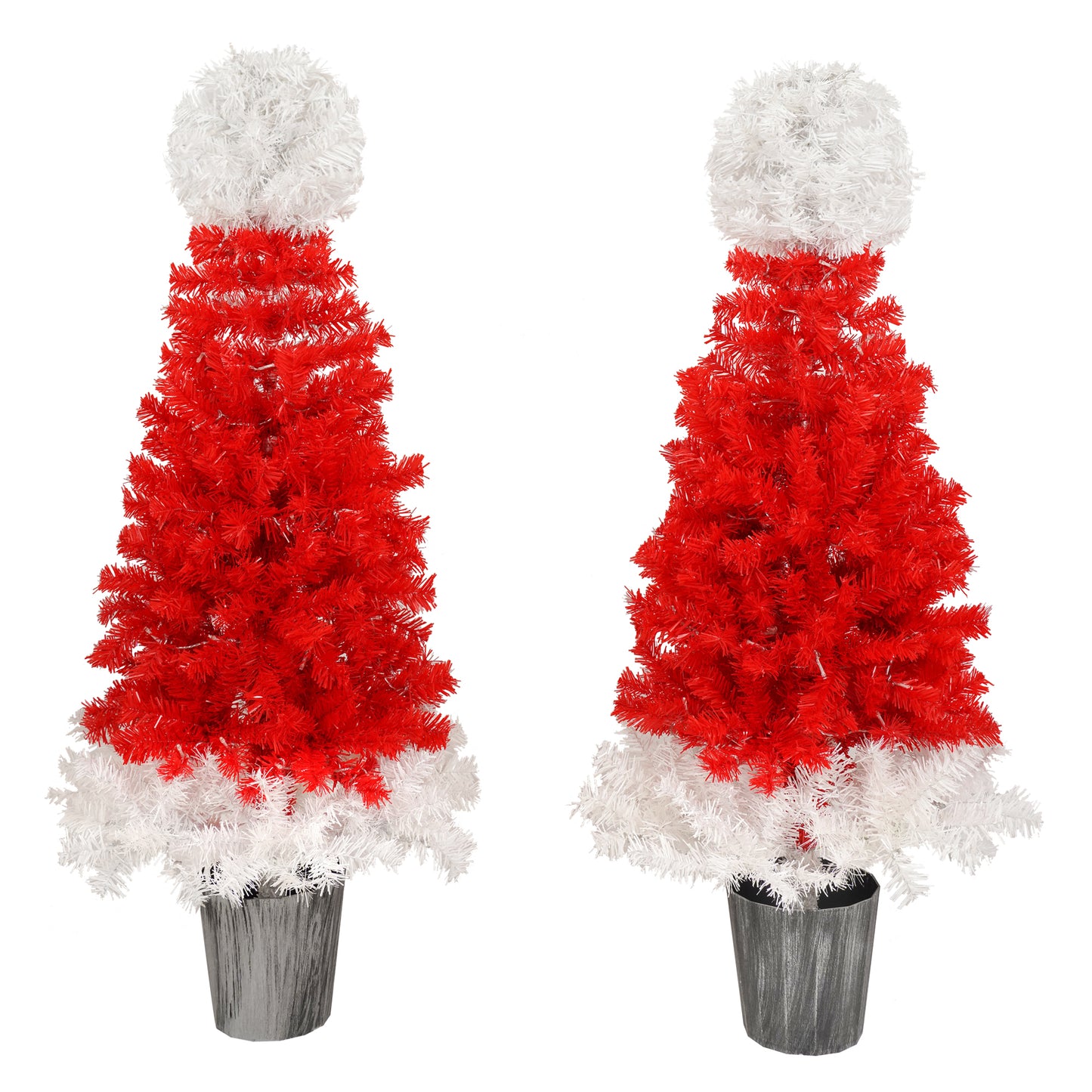 Lighted  Santa Hat Style Christmas Tree Set of 2, 4ft Artificial Tree with Warm White Lights, Christmas Tree for Decoration Inside and Outside