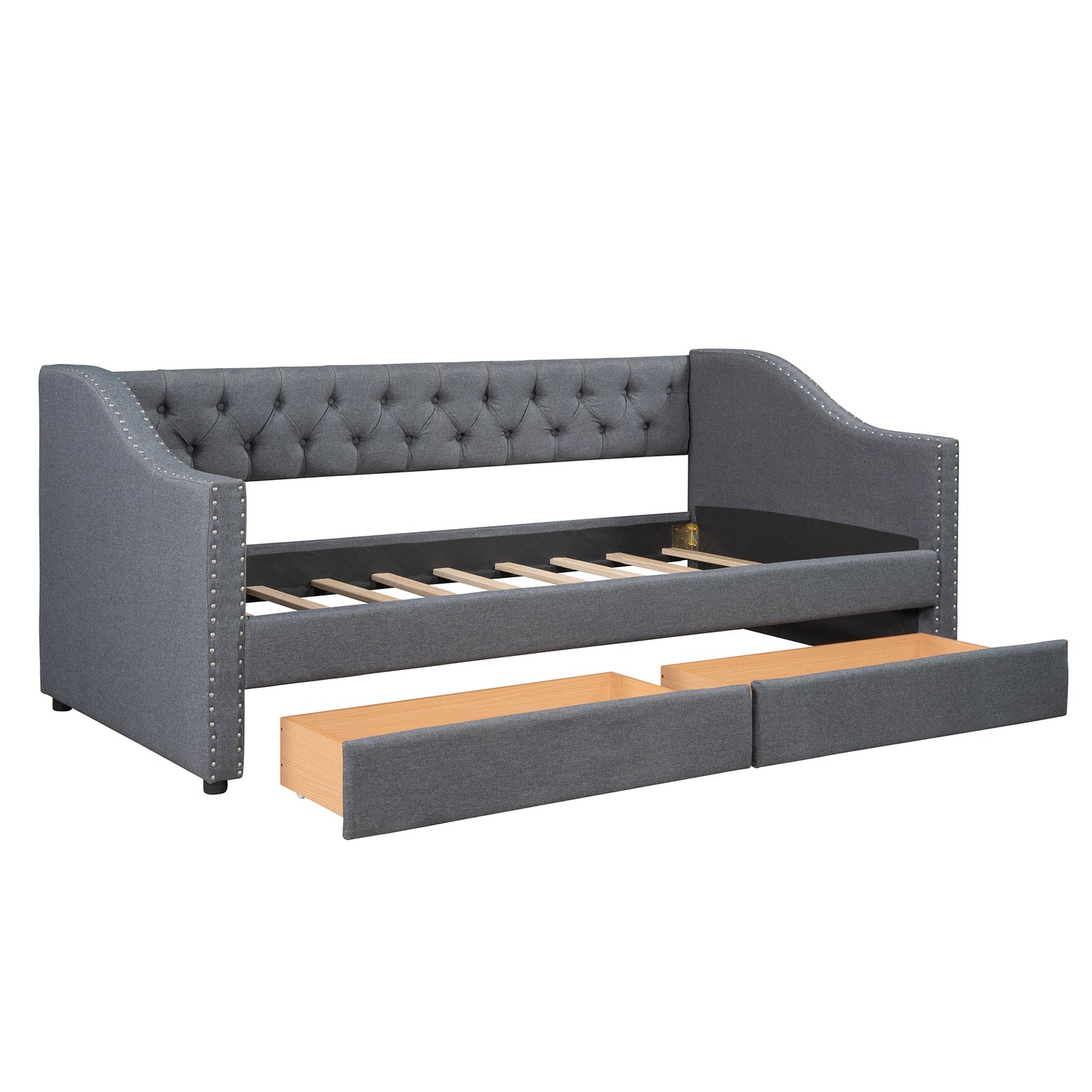 Upholstered Twin Size daybed with Two Drawers, Wood Slat Support, Gray(OLD SKU :LP000011AAE)