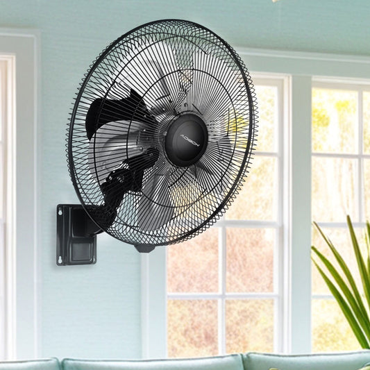 18 in. 90-Degree 5-Speed Settings Black Wall Mount Fan Horizontal Oscillation Indoor/Outdoor Household Commercial