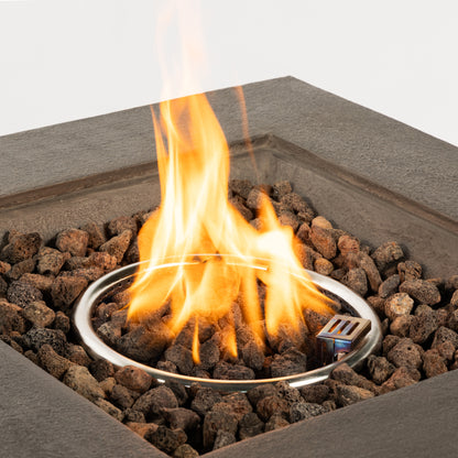 Outdoor Propane Fire Pit Table 28-inch Imitation Stone Square Concrete Propane Fire Pit with Lava Rocks and Rain Cover 40,000 BTU Gas Smokeless Fire Pit for Outside Patio,Garden,Deck,Backyard