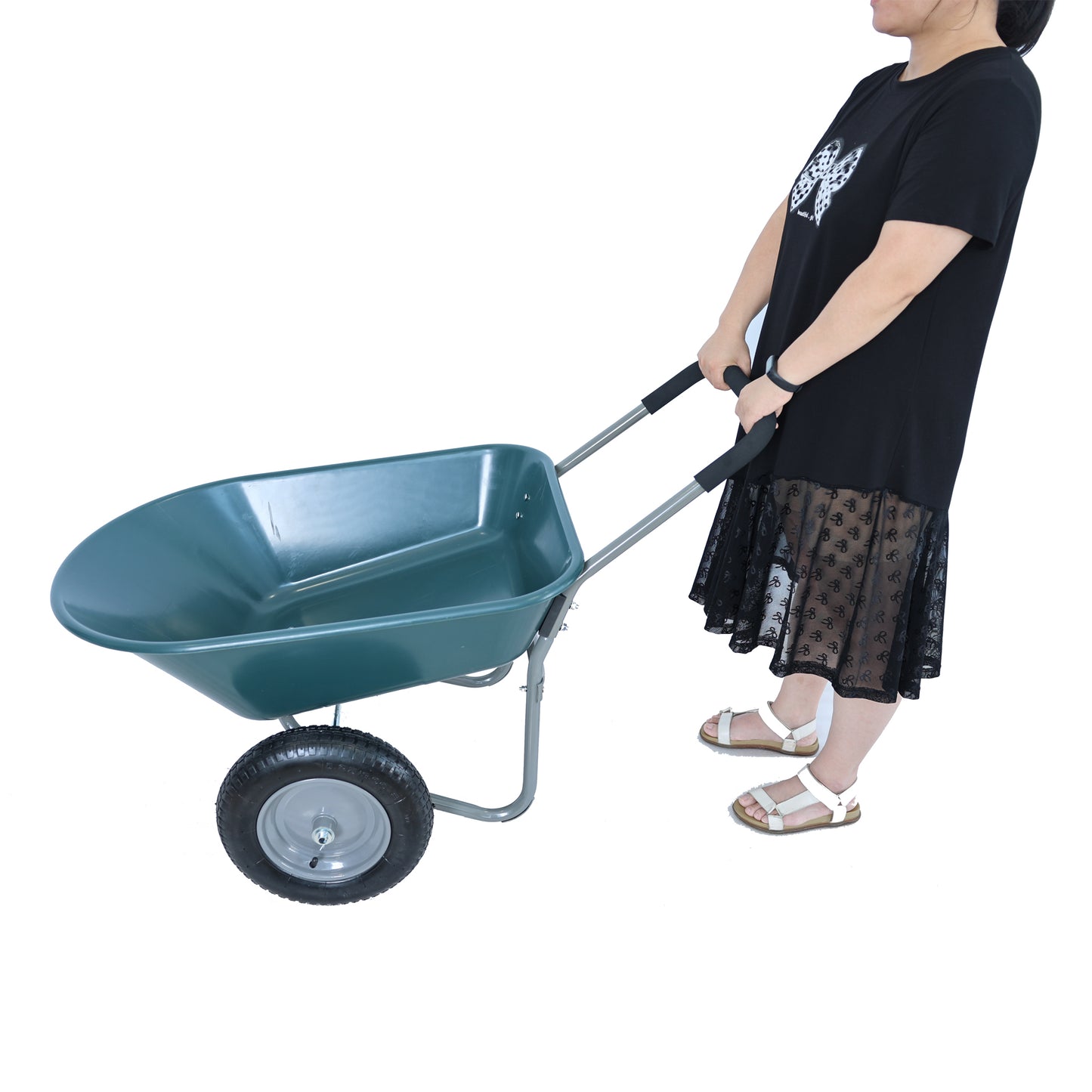 wheel barrow Two wheeled trolley for green garden 15 inch pneumatic wheel WB1001GN