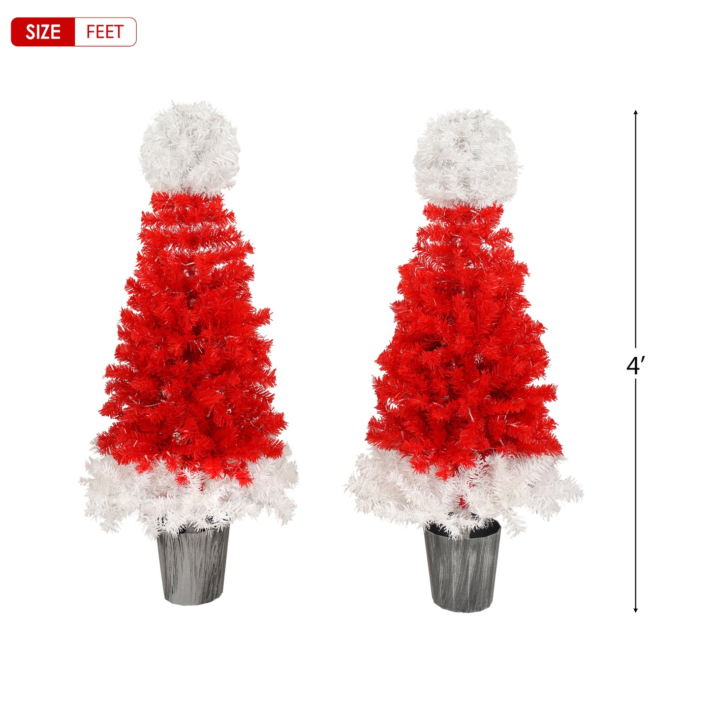 Lighted  Santa Hat Style Christmas Tree Set of 2, 4ft Artificial Tree with Warm White Lights, Christmas Tree for Decoration Inside and Outside