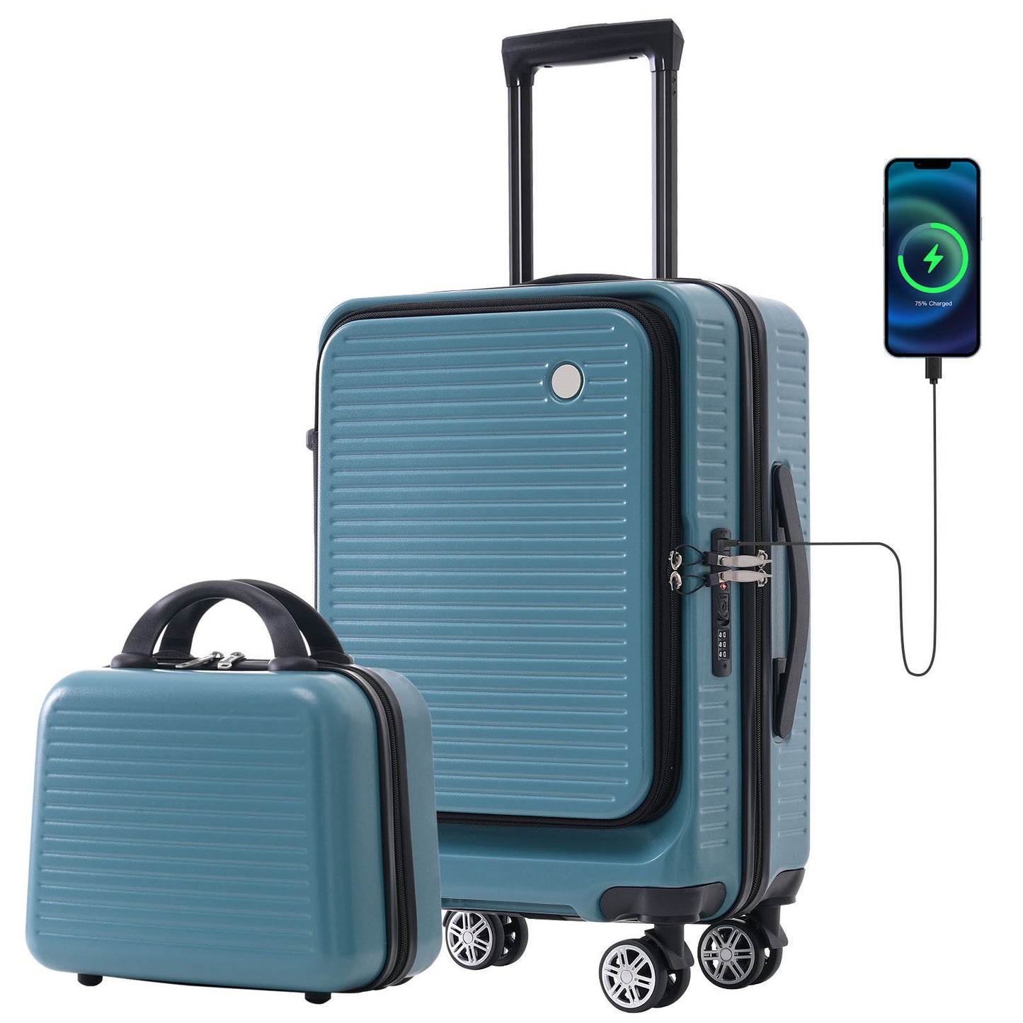 Carry-on Luggage 20 Inch Front Open Luggage Lightweight Suitcase with Front Pocket and USB Port, 1 Portable Carrying Case