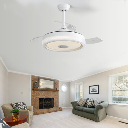 42 Inch Modern Invisible Ceiling Fan, 120V 3 ABS Blades Remote Control Reversible DC Motor With 36W Led Light