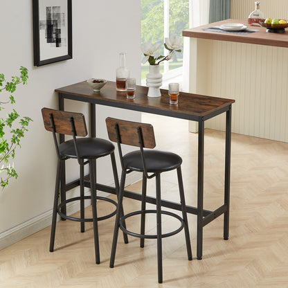 Bar Table Set with 2 Bar stools PU Soft seat with backrest, Rustic Brown, 43.31'' L x 15.75'' W x 35.43'' H.