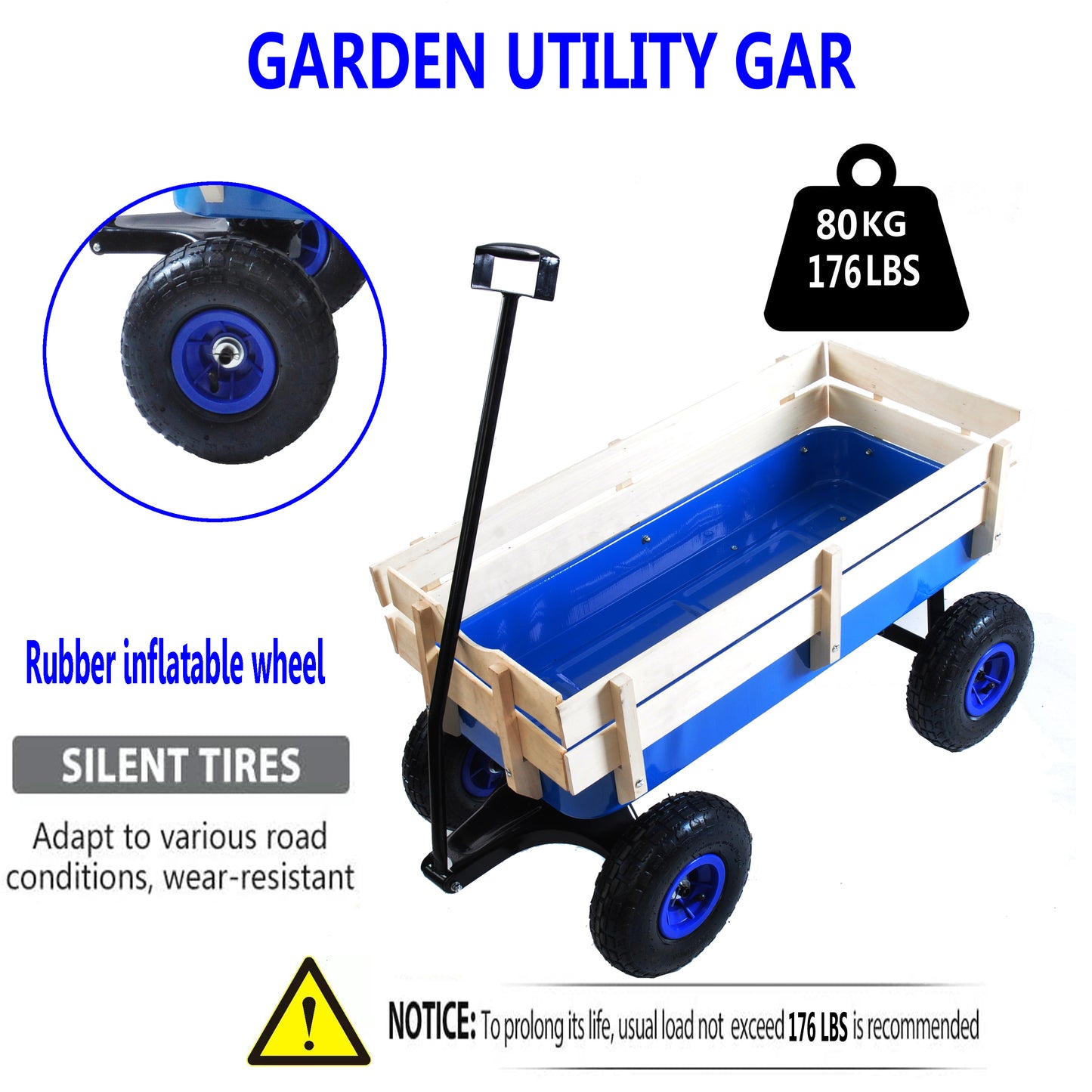 Outdoor Wagon All Terrain Pulling Wood Railing Air Tires Garden Cart