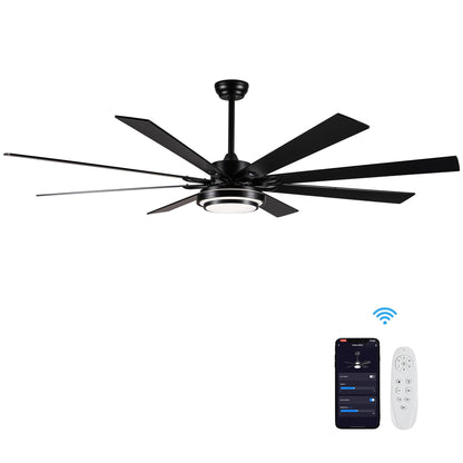 72" Integrated LED Matte Black Large Smart Ceiling Fan with Remote Control