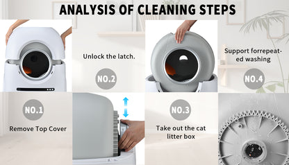 Self-cleaning cat litter box, 68L+9L, suitable for a variety of cat litter, APP control, real-time video, photo and video, safe and reliable, ionic deodorization, with exhaust hose, support WiFi