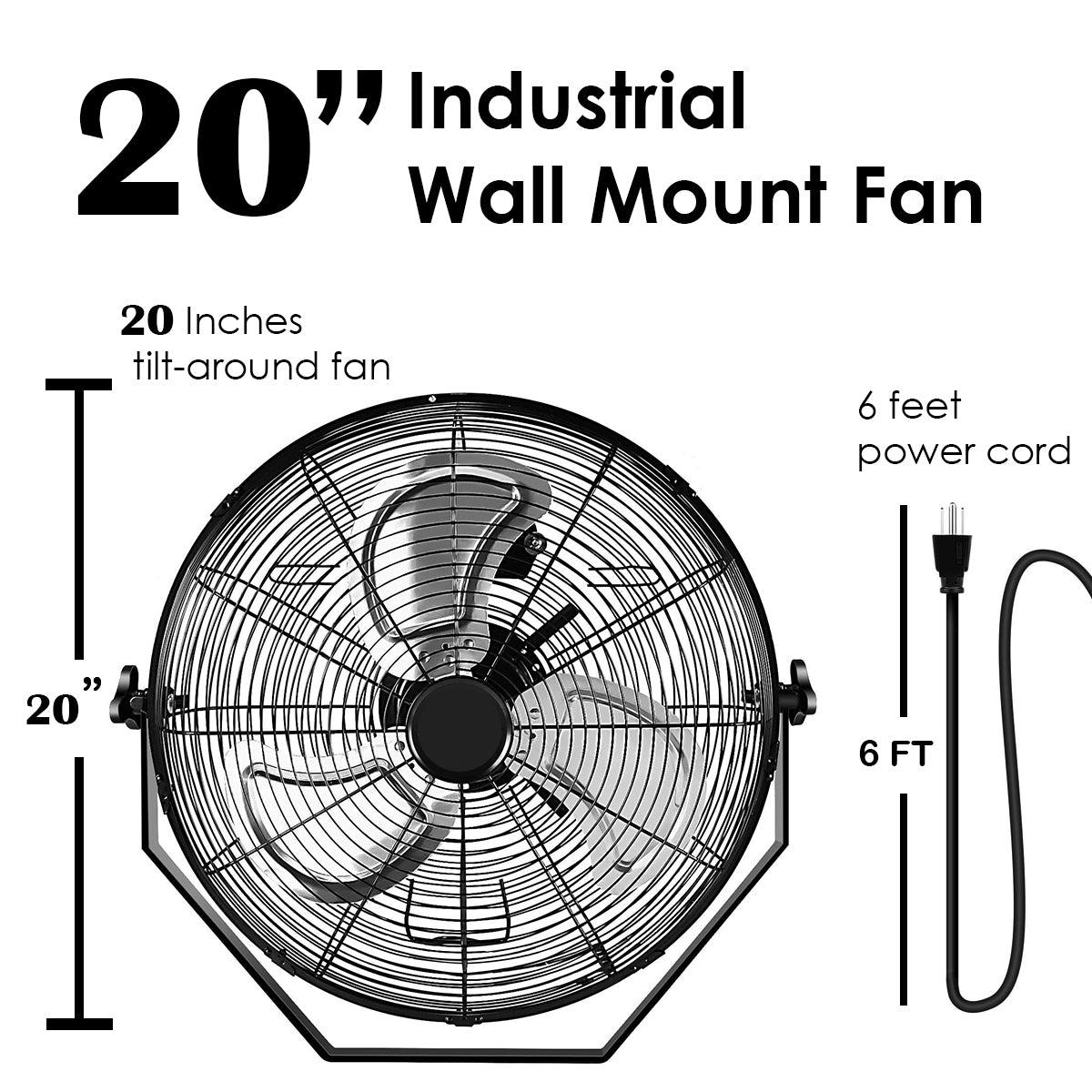 20 in. Black High-Velocity 3-Speed Air Circulator Metal Wall Mount Fan