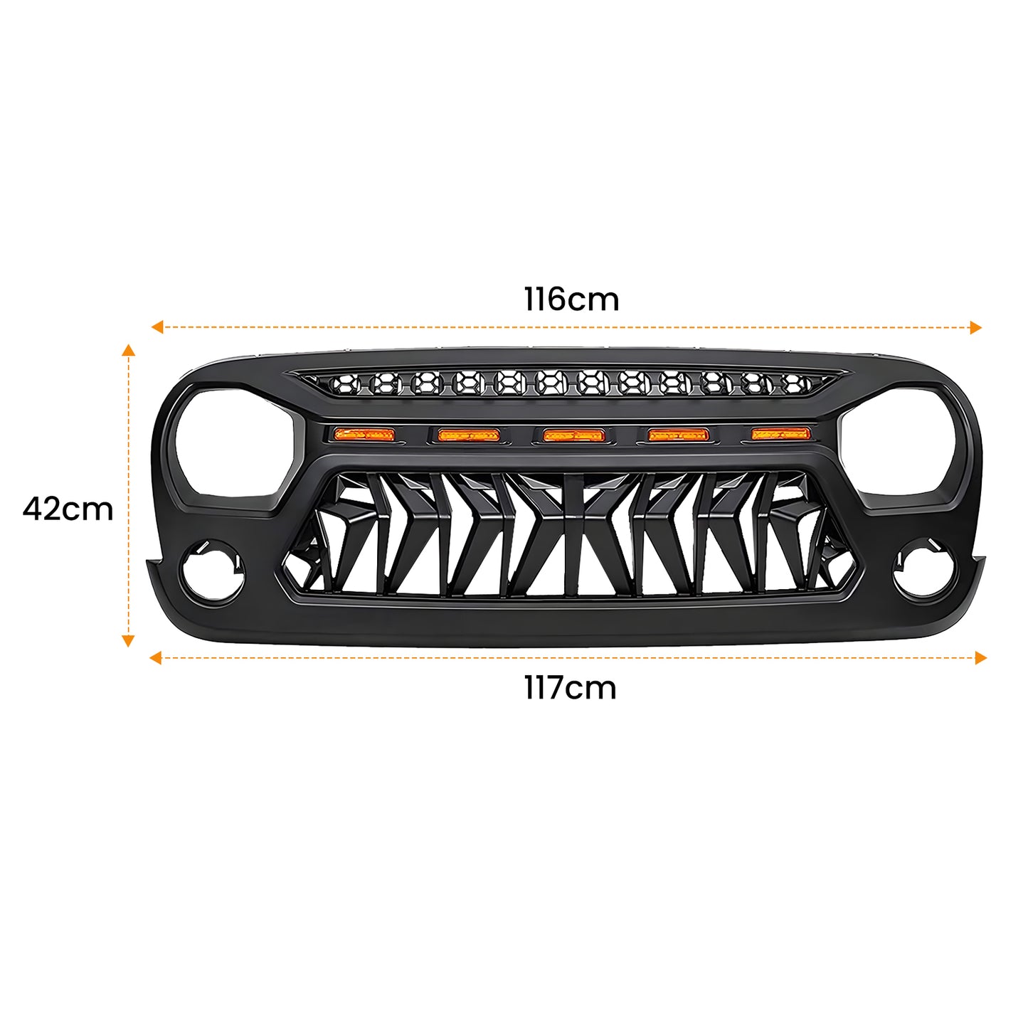 Front Matte Black Shark Grille Replacement Grill For Jeep Wrangler JK 2007-2017 with LED Lights