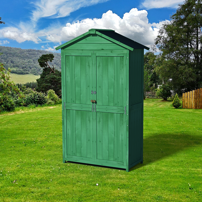 Outdoor 35.6"x 18.1"x 66.15" L Wood Storage Shed, Garden Tool Cabinet with Waterproof Asphalt Roof, Double Doors, Multiple-tier Shelves,Forest Green