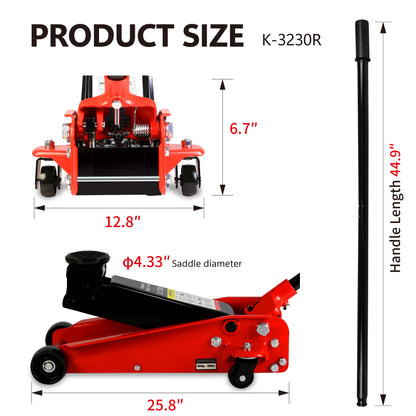 Hydraulic trolley Low Profile and Steel Racing Floor Jack with Piston Quick Lift Pump,3Ton (6,000 lb) Capacity, Lifting range 5.1"-20"