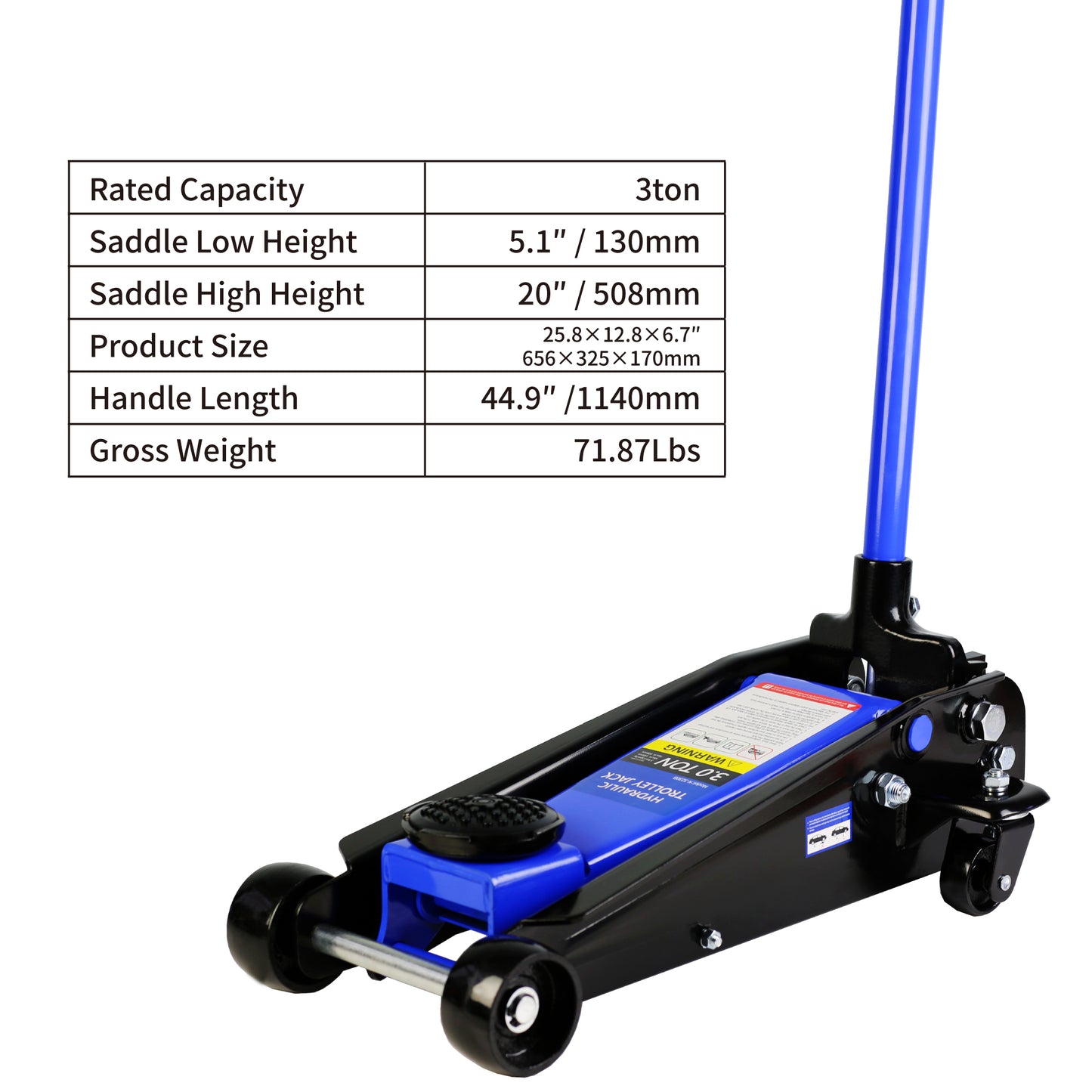 Hydraulic trolley Low Profile and Steel Racing 3Ton (6,000 lb) Capacity,  Floor Jack with Piston Quick Lift Single Pump, Blue Lifting range 5.1"-20"