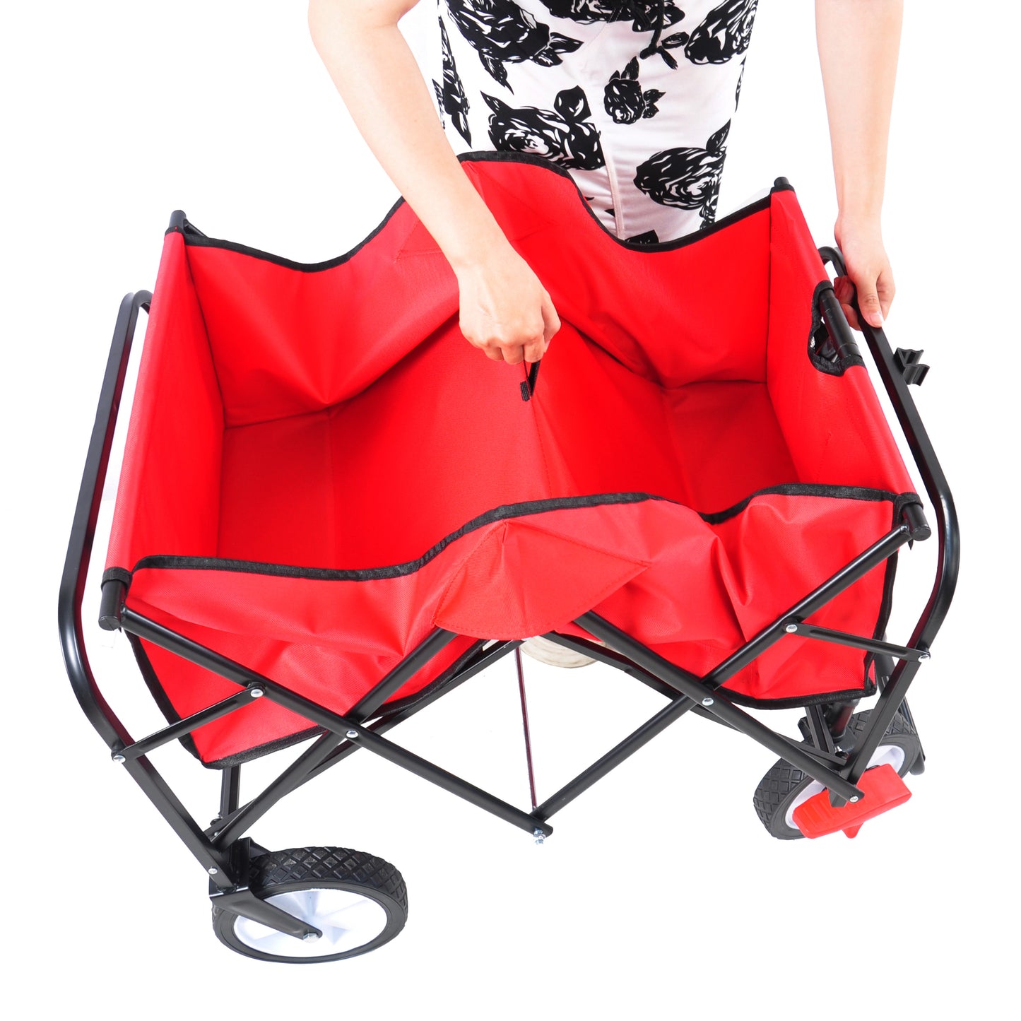 Folding Wagon Garden Shopping Beach Cart (Red)