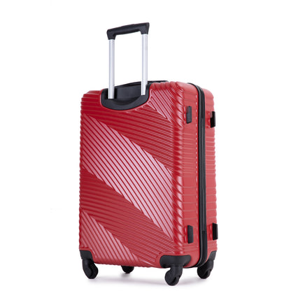 3 Piece Luggage Sets PC+ABS Lightweight Suitcase with Two Hooks, Spinner Wheels, (20/24/28) Red