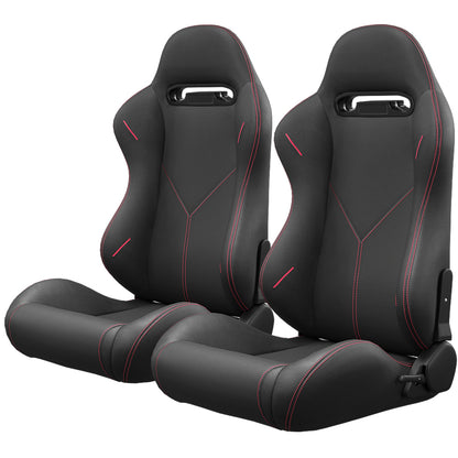 2PC Universal Bucket Racing Seats Red Stitch Red PVC Leather Reclinable Carbon Look Leather Back With Adjustor Slider(Not Including Seat Bracket ) 1 box of 2 pieces