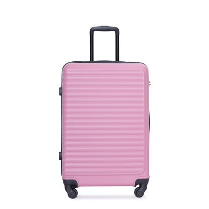 3 Piece Luggage Sets ABS Lightweight Suitcase with Two Hooks, Spinner Wheels, TSA Lock, (20/24/28) PINK