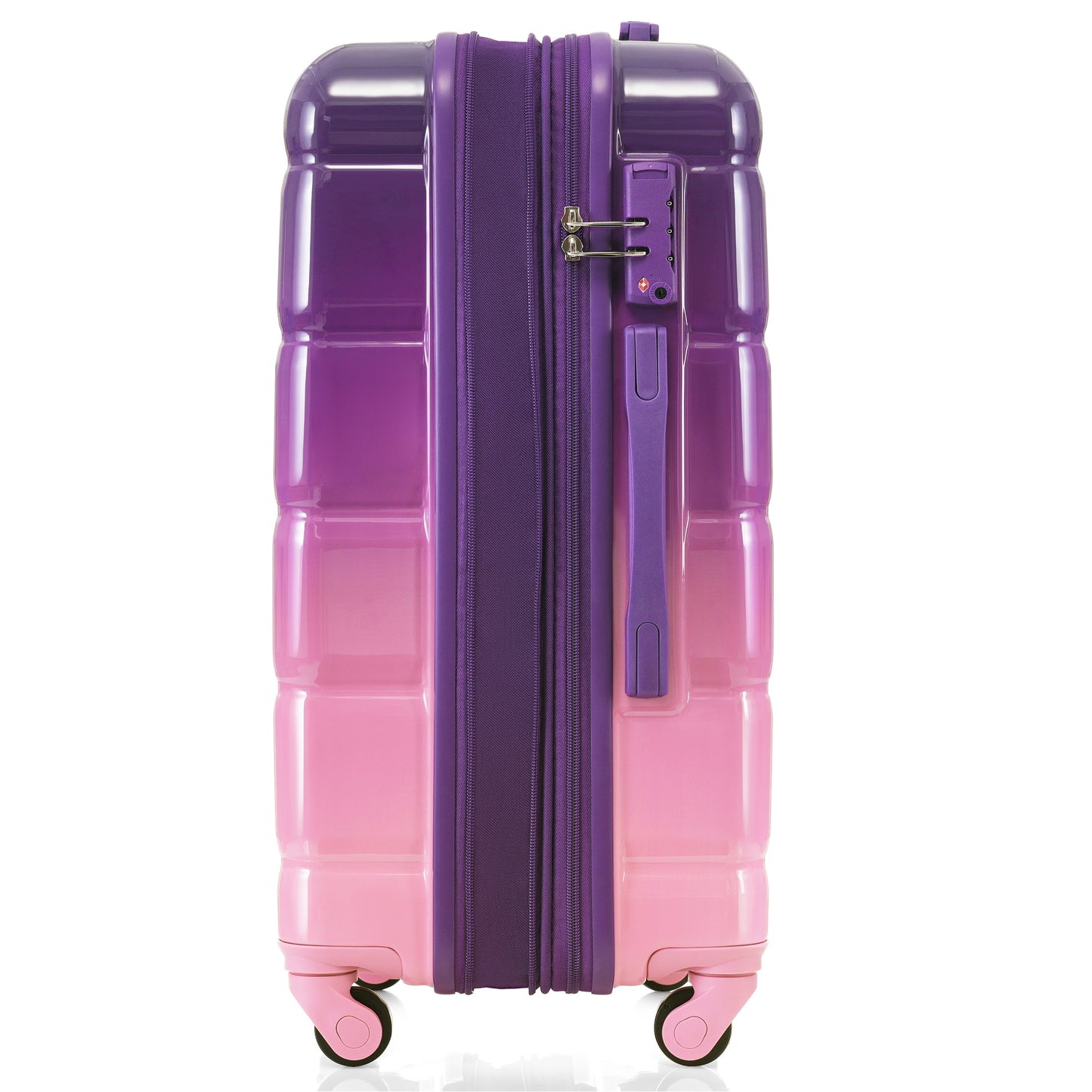 Luggage Set of 3, 20-inch with USB Port, Airline Certified Carry-on Luggage with Cup Holder, ABS+PC Hard Shell Luggage with Spinner Wheels, purple and pink