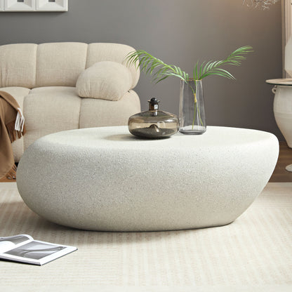 43.31''Fiberglass Elliptical Coffee Table for Living Room Vintage Table,Matte Rocks Table front of the Sofa, Irregular Center Table,No Need Assembly