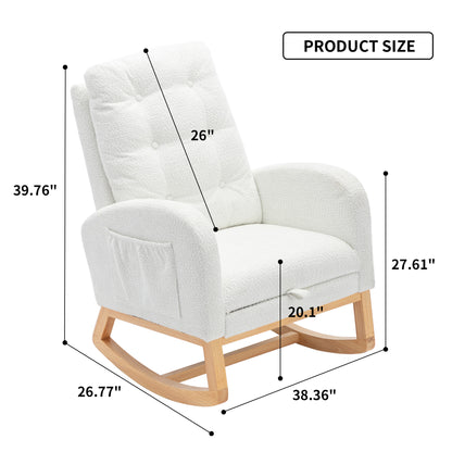 Accent Rocking  Chair with  Footrest High Back Rubber Wood Rocking Legs Bedroom Living Space   26.77D X 38.36W X 39.76H Inch