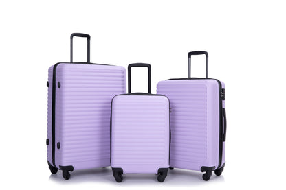 3 Piece Luggage Sets ABS Lightweight Suitcase with Two Hooks, Spinner Wheels, TSA Lock, (20/24/28) Lavender Purple