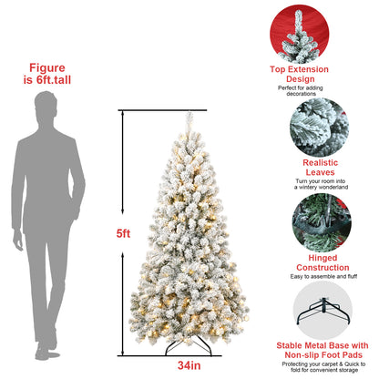 6FT Pre-lit Flocked Christmas Tree with 760 Memory Wire Tips – Effortlessly Fluffed, Perfectly Shaped, and Lit with 300 Warm  Incandescent Lights Bringing Lasting Elegance and Wase to Your Holiday