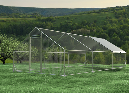 Large Metal Chicken Coop Walk-in Poultry Cage Hen Run House Rabbits Habitat Cage Spire Shaped Coop with Waterproof and Anti-Ultraviolet Cover (19.5' L x 9.7' W x 6.4' H)