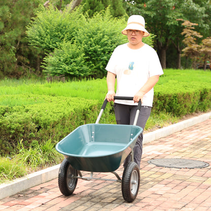 wheel barrow Two wheeled trolley for green garden 15 inch pneumatic wheel WB1001GN