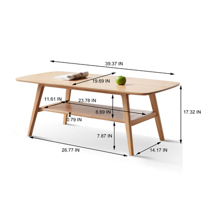 Center table Low Table 100% solid wood Top plate Desk Coffee table Width 100 x Depth 50 x Height 44 cm Study desk Work from home Easy to assemble Natural wood with storage shelf Natural writing desk