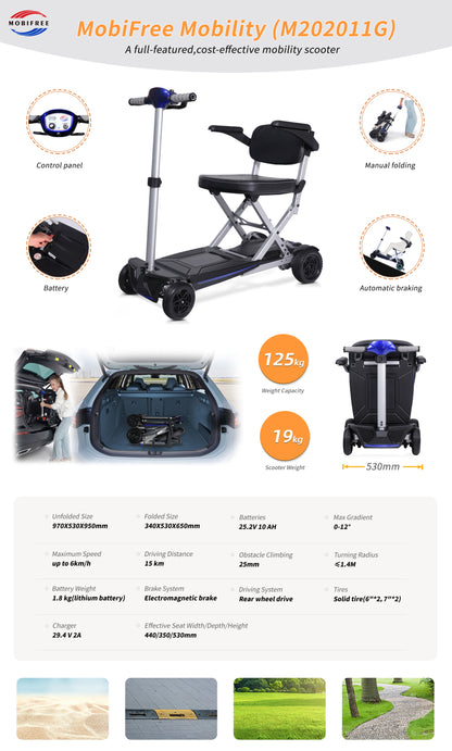 MOBIFREE Powered Lightweight Manual Folding Mobility Scooter M2020 for Adults and Seniors.