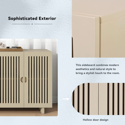 TREXM Modern Style Sideboard with Superior Storage Space, Hollow Door Design and 2 Adjustable Shelves for Living Room and Dining Room (Almond)