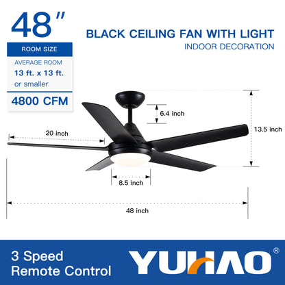 48" YUHAO Modern Contemporary  LED Ceiling Fan with Remote Control