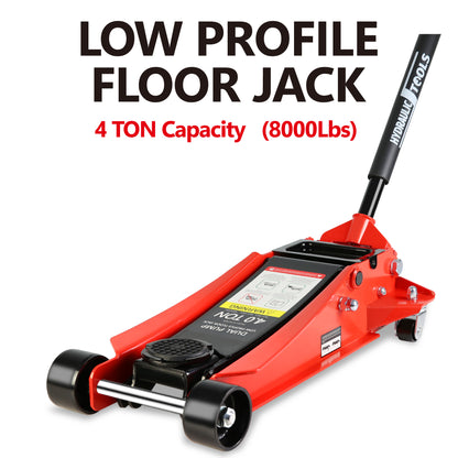 Floor Jack, 4 Ton Low Profile Floor Jack, Heavy-Duty Steel Racing Floor Jack with dual  Piston Quick Lift Pump, Floor Jack Lifting Range 4"-21"