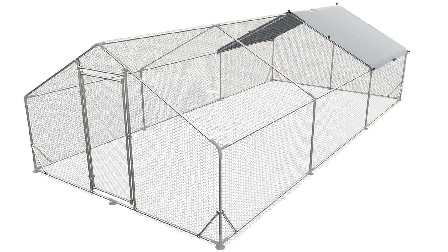 Large Metal Chicken Coop Walk-in Poultry Cage Hen Run House Rabbits Habitat Cage Spire Shaped Coop with Waterproof and Anti-Ultraviolet Cover (19.5' L x 9.7' W x 6.4' H)