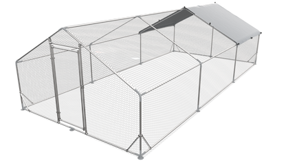 Large Metal Chicken Coop Walk-in Poultry Cage Hen Run House Rabbits Habitat Cage Spire Shaped Coop with Waterproof and Anti-Ultraviolet Cover (19.5' L x 9.7' W x 6.4' H)