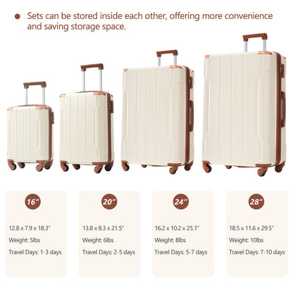 Hardshell Luggage Sets 6 Piece Suitcase Set, Expandable Lightweight Suitcases with Wheels, TSA Lock for Men Women, White Brown