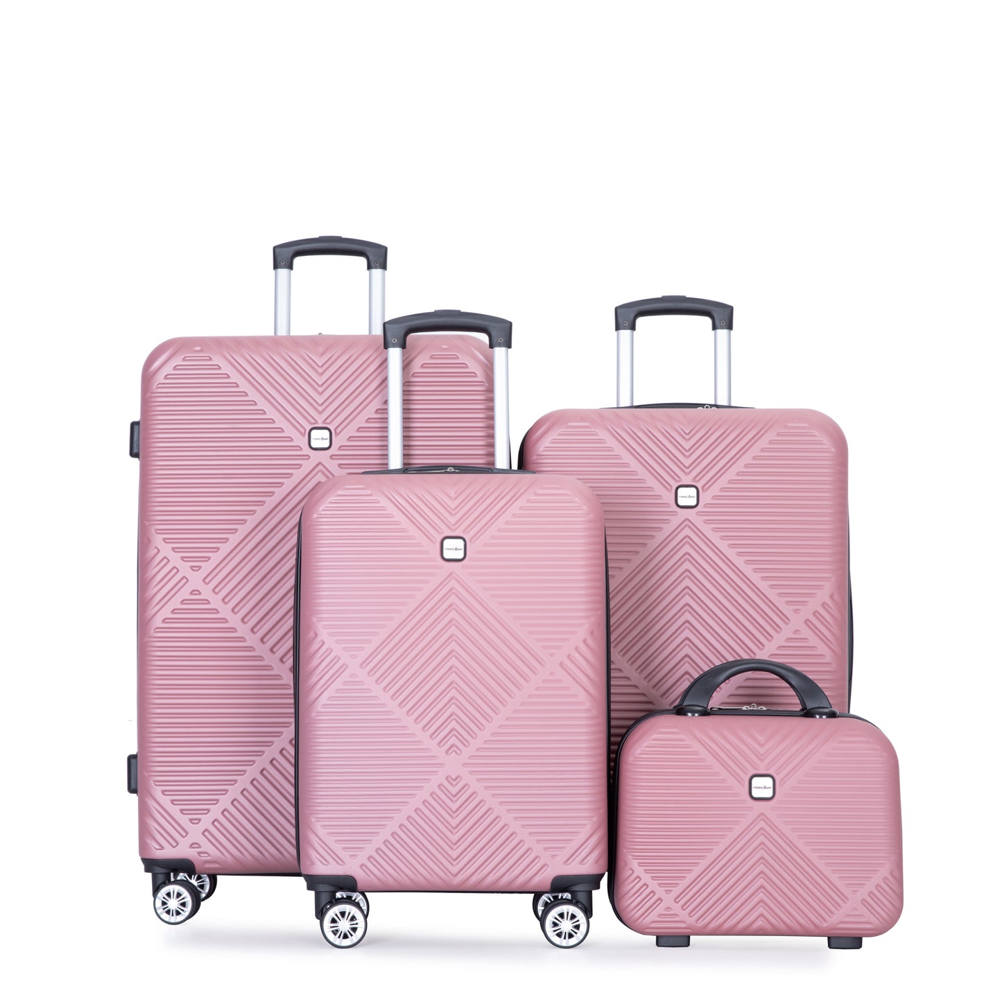 4-piece ABS lightweight suitcase, 14 inch makeup box, aircraft wheels (14/20/24/28) PINK