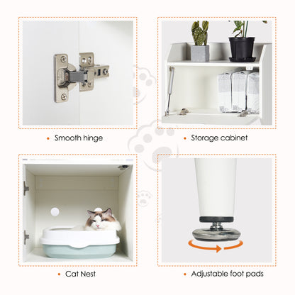 Litter Box Enclosure with Shelves and Doors White Wooden Hidden Cat Litter Box Furniture Industrial Indoor Cat House Washroom Pet Crate Storage Cabinet