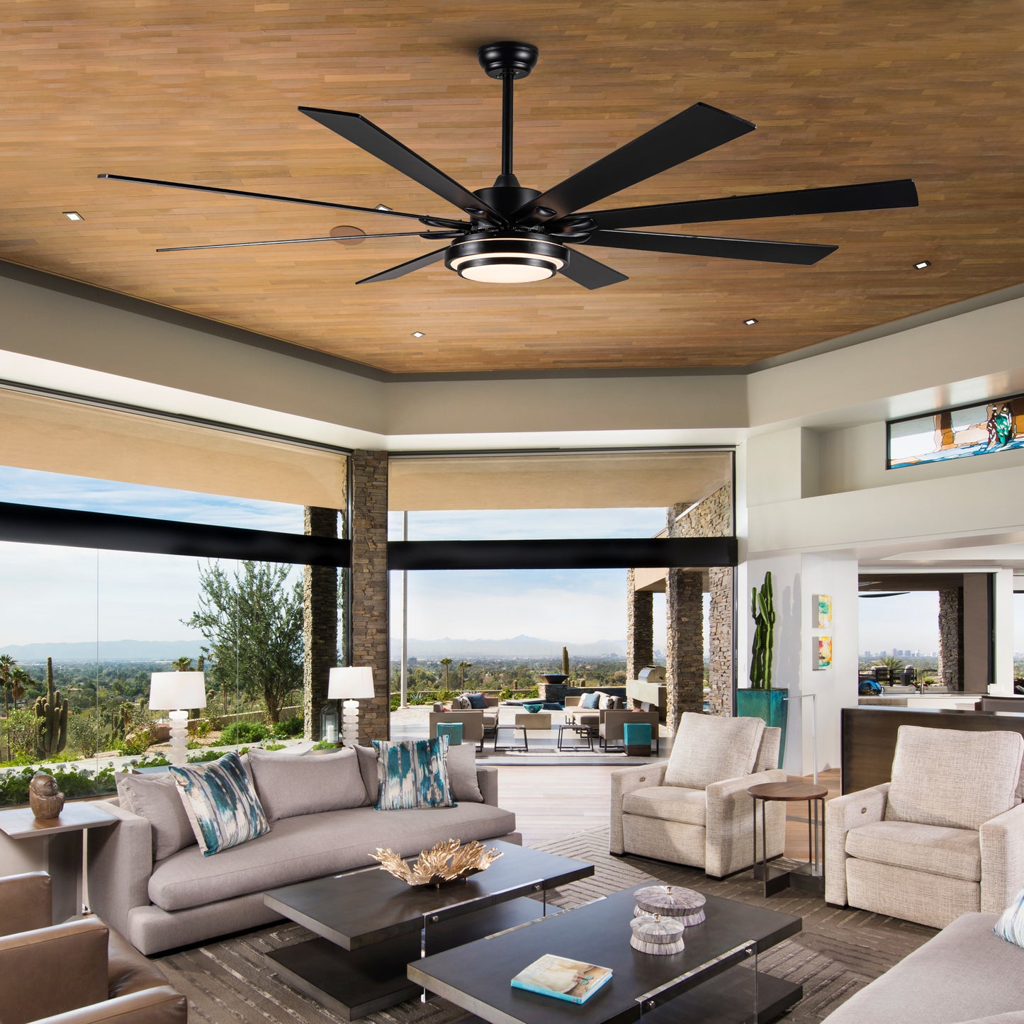 72" Integrated LED Matte Black Large Smart Ceiling Fan with Remote Control